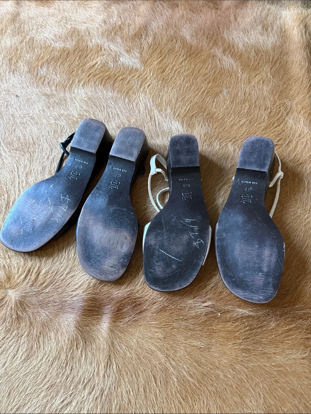 Bundle Unisa Black and White T-Strap Sandals with Gold Emblem